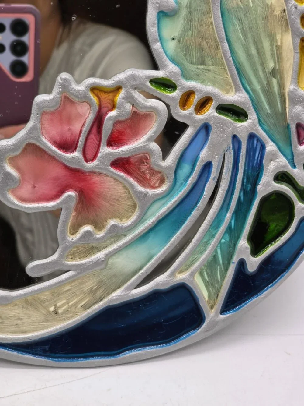 Leaded Stained Glass Tropical Parrot Bird Mirror Vintage Cockatoo Boho